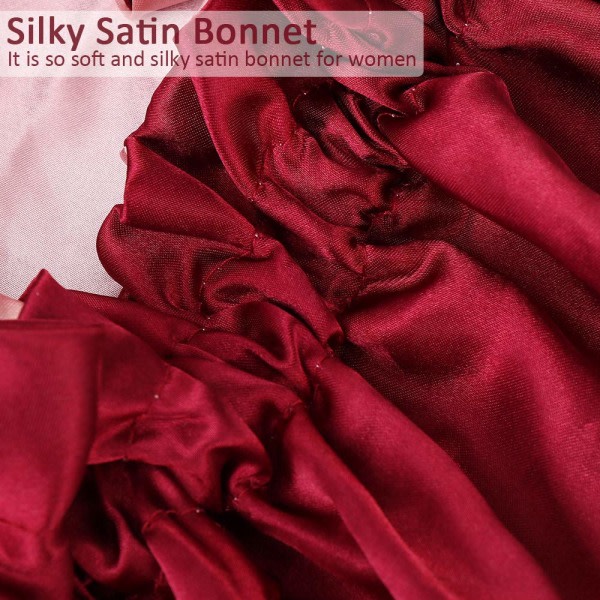 Silk Bonnet för naturligt hår Bonnets för svarta kvinnor, satin Wine Red
