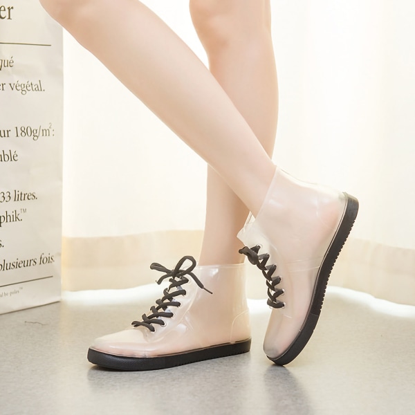 Korta regnstövlar Transparent design Halkfri mode Elegant stil Slitstark PVC vattentäta skor för vuxna utomhus Transparent svart (enkel) 36