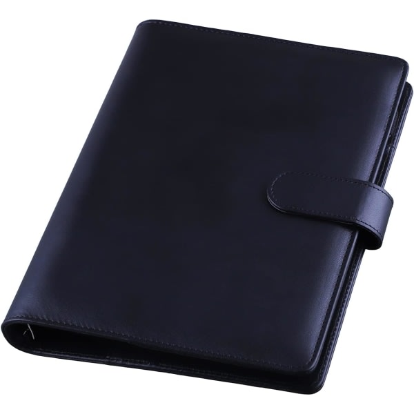 Läder A5 Ringpärm Planner Notebook Planner med magnetiskt spänne (Inre papper ingår ej)-Svart Black