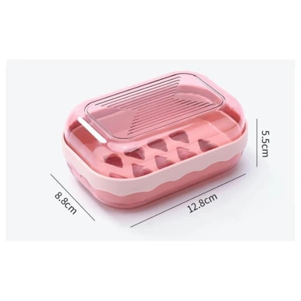 Set med 2 (rosa, benvit) tvålkoppar i plast - Resevänlig tvålkopp med lock
