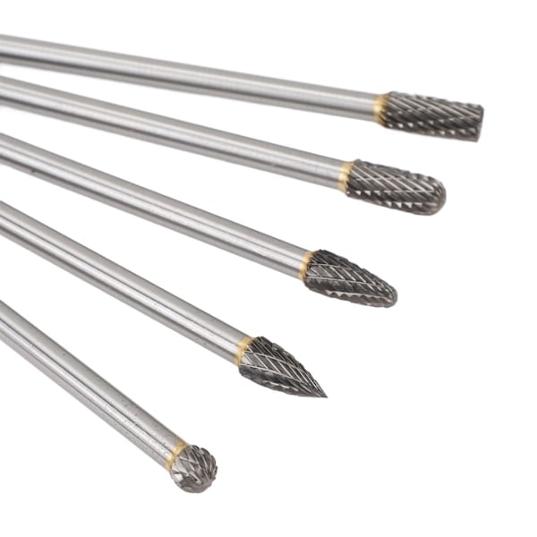 5 stk. roterende verktøy karbidfreser sett 150mm dobbeltkornet langt håndtak legering impeller poleringsverktøy for fasing sliping gravering 0.2 X 0....