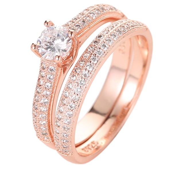 2 ST dubbellager eleganta datingringar kvinna tjej dekoration smycken tillbehör (rosa guld)