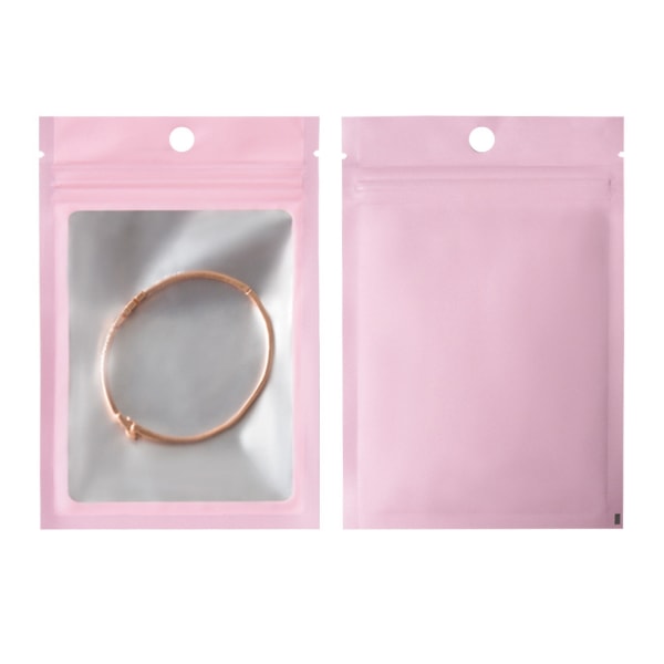 100 stk Genlukkelig taske Smykker Mademballage Taske Genlukkelig Mini klare plastikposer til øreringe Halskæde Mademballage Pink 7x10CM