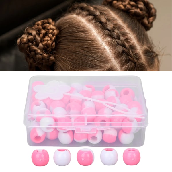 74 stk runde hårperler gør-det-selv plast hæklet fletning paryk tilbehør fletning dreadlock perler hår fletningsværktøj Pink