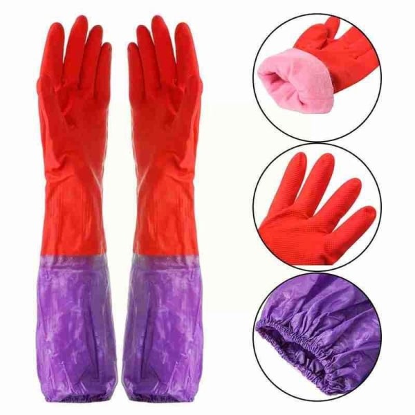 Diskhandskar sammet varma hushållshandskar vinter latex pvc handskar långa rena vattentäta hushållshandskar