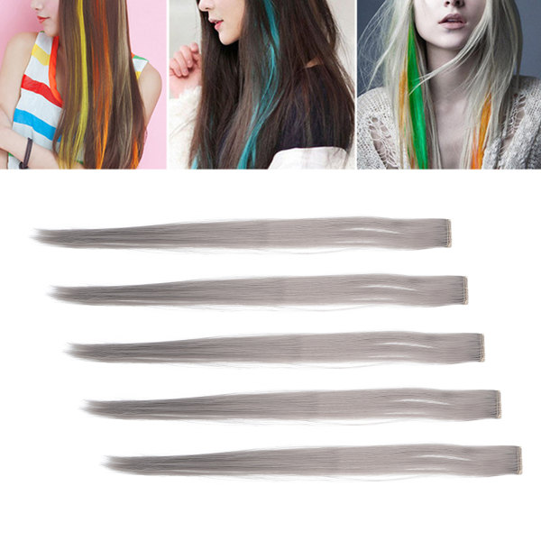 5 stk lige hårstykke Clip lys farve 21,65 tommer hårforlængelse til Cosplay PartyGrey