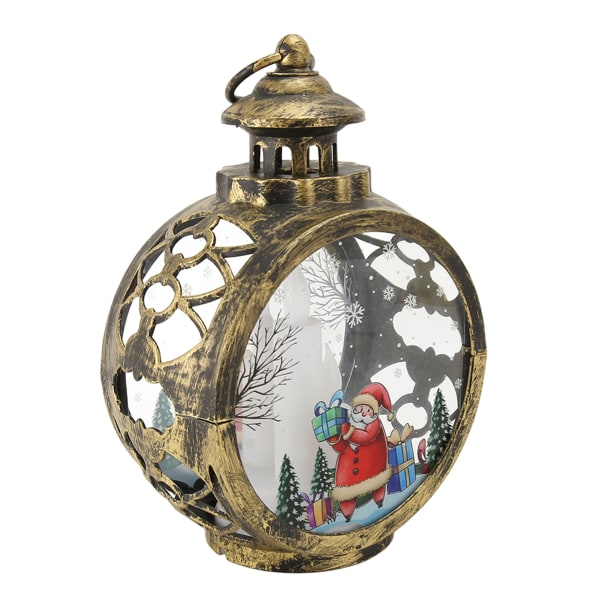 Julevintage dekorative stearinlyslykt Juldekorativ lykt med LED flimrende flammeløst stearinlys Bronse Stor julemann