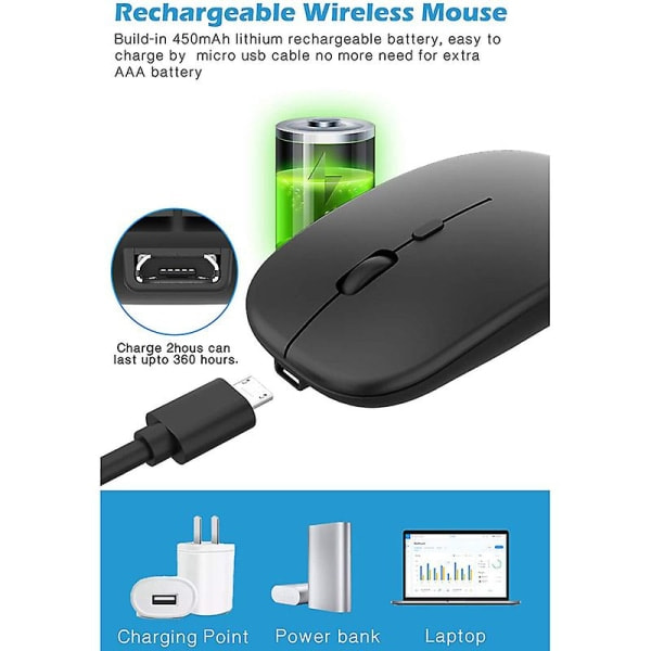 SQBB Langaton hiiri USB- ja Type-C-vastaanottimella, yhteensopiva kannettava tietokone, macbook Musta none