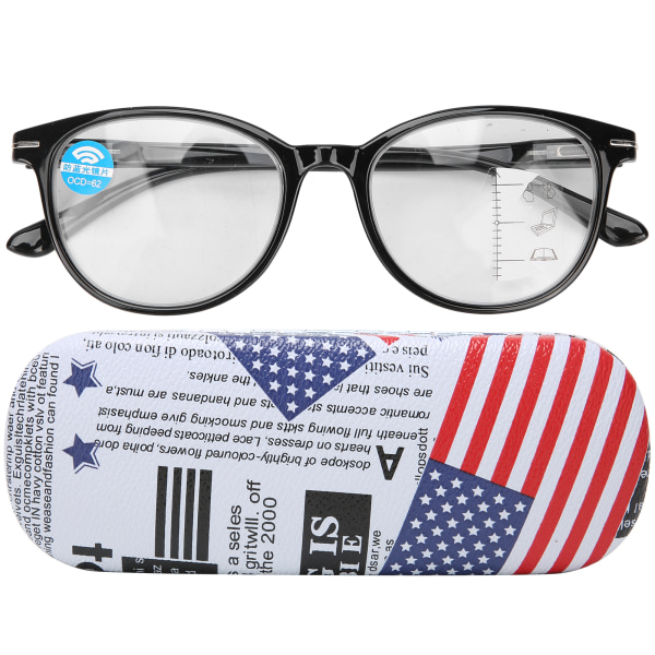 Svart blått ljusblockerande multifokala läsglasögon Enkla presbyopiska glasögon för äldre(+100 )