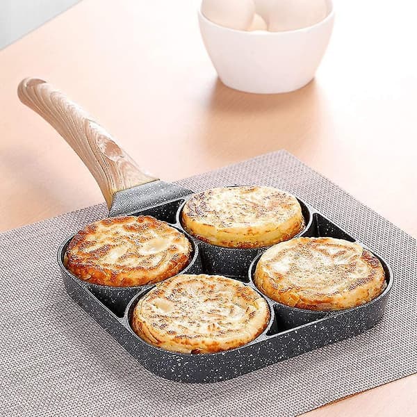 Multi-egg stekepanne med 4 runde hull i aluminium