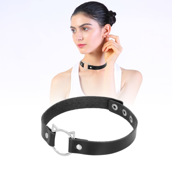 Justerbar PU Leather Choker Punk Gothic Choker Halloween kostymetilbehør for kvinner jenter Svart