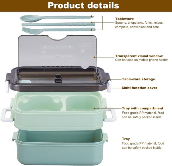 Bento Lunch Box, Microwave Safe, Comes with Three-Piece Cutlery Set, Perfect for Camping, Work