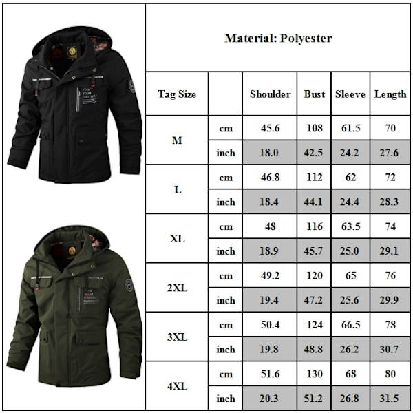 Herrar Vinter Militär Bomberjacka Taktisk Vindjacka Huvad Vattentät Kappa Medellång Höst Ytterkläder med Flera Fickor Army Green 3XL