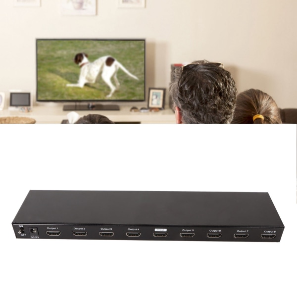 1x8 HD Multimedia Interface Splitter 4K 30Hz 3D 1 in 8 Out HD Multimedia Interface Splitter för TV-projektor 100?240V EU-kontakt