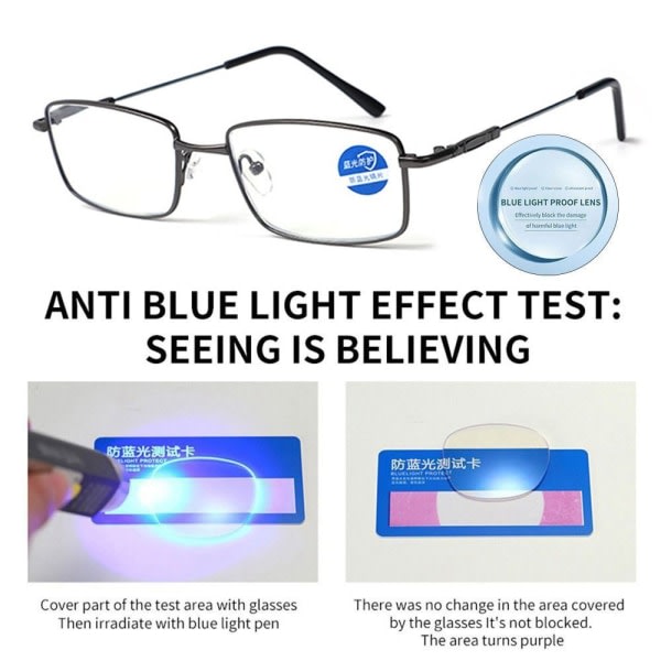Anti-blått lys lesebriller Firkantede briller SVART Svart Styrke 100 Black Strength 100