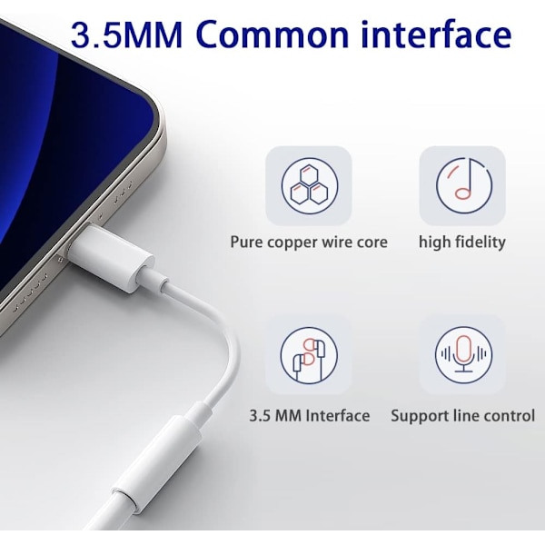 【2-pack】 Lightning till 3,5 mm-adapter MFi-certifierade hörlurar