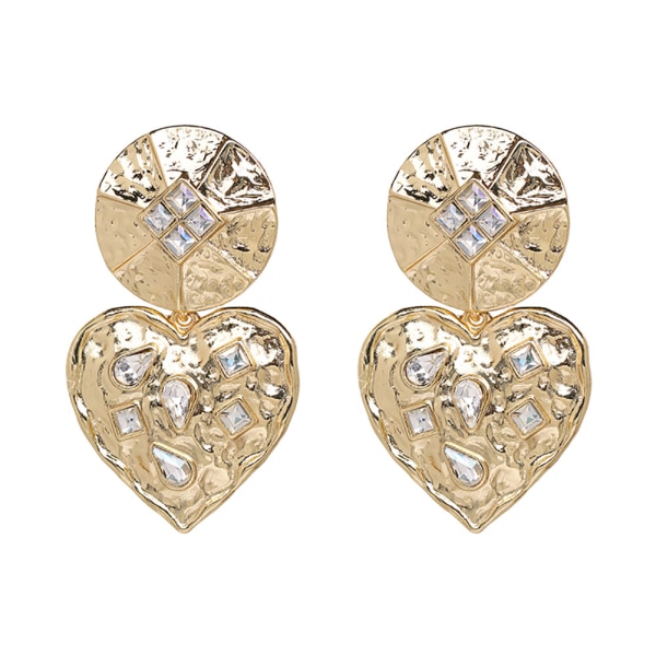 Fasjonable kvinner Rhinestone Hjerte øredobber Legering Elegant Ear Stud smykker dekorasjon (gull)