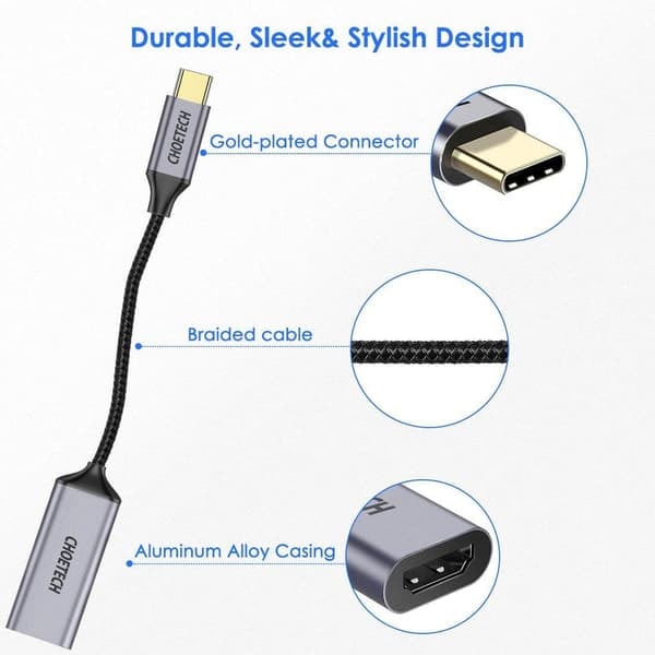 Choetech Hub, USB Type C til HDMI, 4K 60Hz, grå—pa