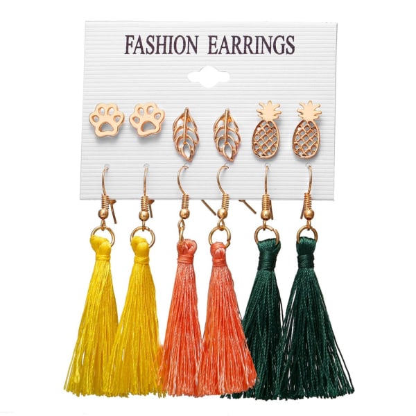 6 par mode kvinder øreringe blad kvaster vedhæng øre stud smykker dekoration