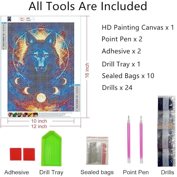 Wolf 5D Diamond Painting Kit til jul, Animals Moon Full Rhi