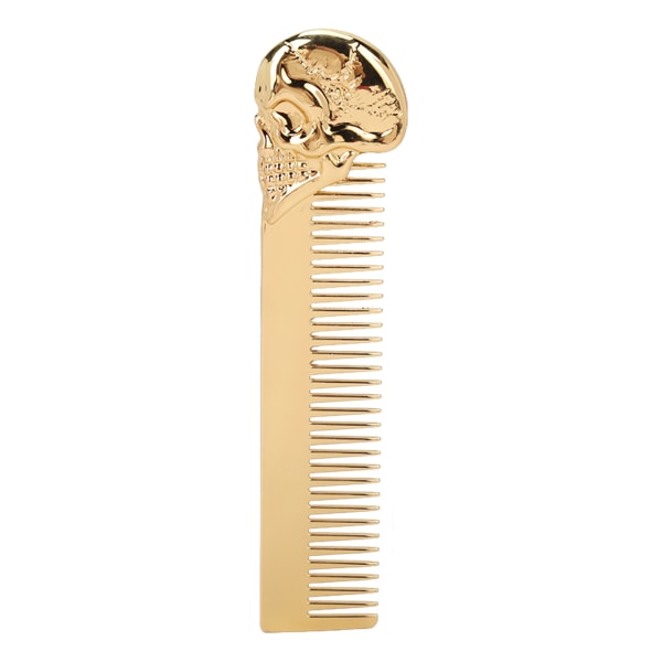 Skjeggkam Hjemmesalong Rustfritt stål Herre Bart-hårkam med hodeskalleformet håndtak Stylingverktøy Gull