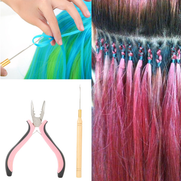 Hair Extension Krok Nål 3-hulls tangsett rustfritt stål hårforlengelsesverktøy