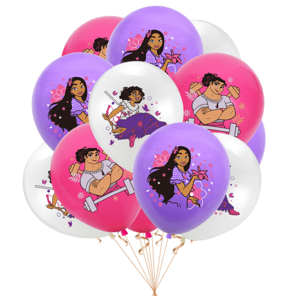 Barn födelsedag dekorasjon ballonger Sett Banner Cake Toppers Rosröd Lila Vit Disney Encanto