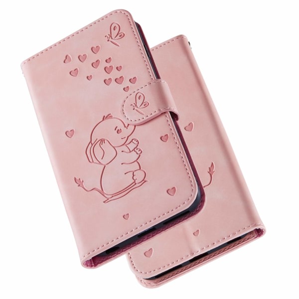 iPhone12/12Pro telefondeksel, Lovely Elephant Love Heart tegnet mønster med kortplass