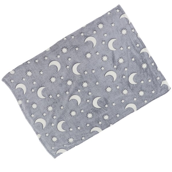 1,5x2m lysende tæppe dobbeltsidet flannel Star Moon Design blød glød i mørke tæppe til børn, grå