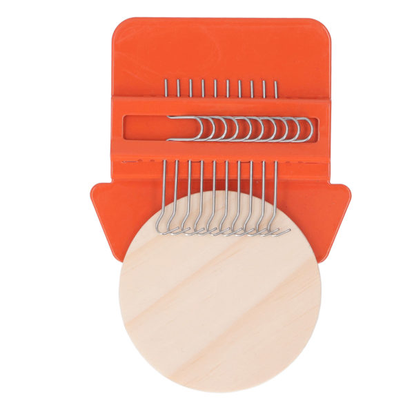 10-koukkuinen minikutomakone Kotitalouden pieni kutomakone, jossa on 6,5 cm:n puinen lauta käsitöitä varten, tee-se-itse kudonta-oranssi kolmio