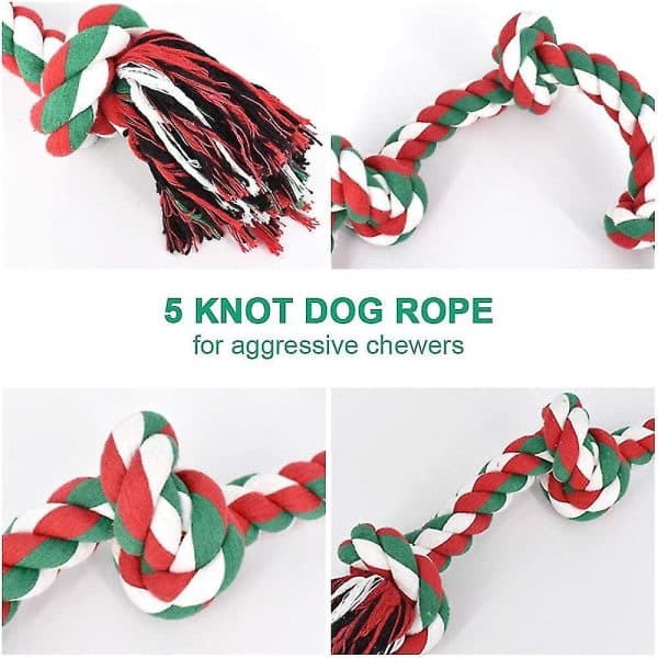 Julhundrep Leksaker, Holdbare Hundetyggelegetøj Stabil 5 Knobs Rebtræk