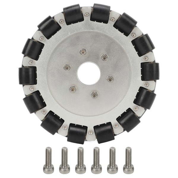 152 mm Omni Wheel kumi alumiiniseoksesta 360 astetta pyörivä kaksirivinen pyörä mobiilirobotin päivitykseen musta ja hopea