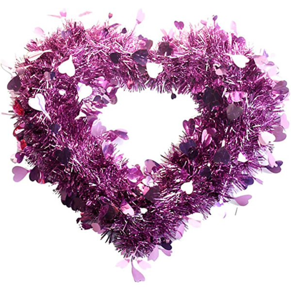 Alla hjärtans krans Dekorasjon Röd glitter hjärta krans konstgjord hjerteformad krans Valentin hängande dörr krans Valenti Purple
