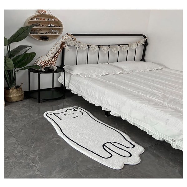 Paris Tvättbar matta för sovrum 40 x 120 cm, söt och rolig barnrumsmatta, modern, tryckt, vit, oregelbunden form för entré