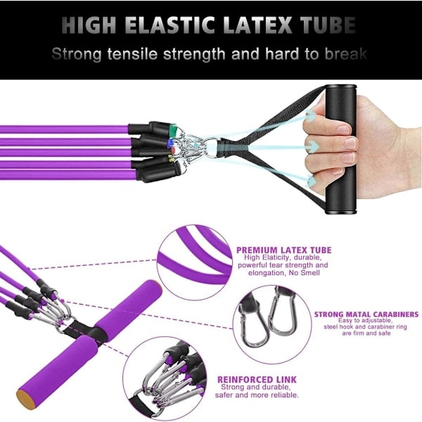 Abdominal Træner Opgradering 3 Rør Pedal Modstandsbånd Elastisk Sit-up Trækreb Lilla