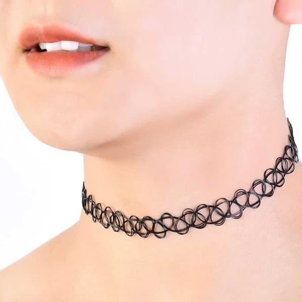 12-pack Svarta Choker Halsband Stretch Spets Lace—på