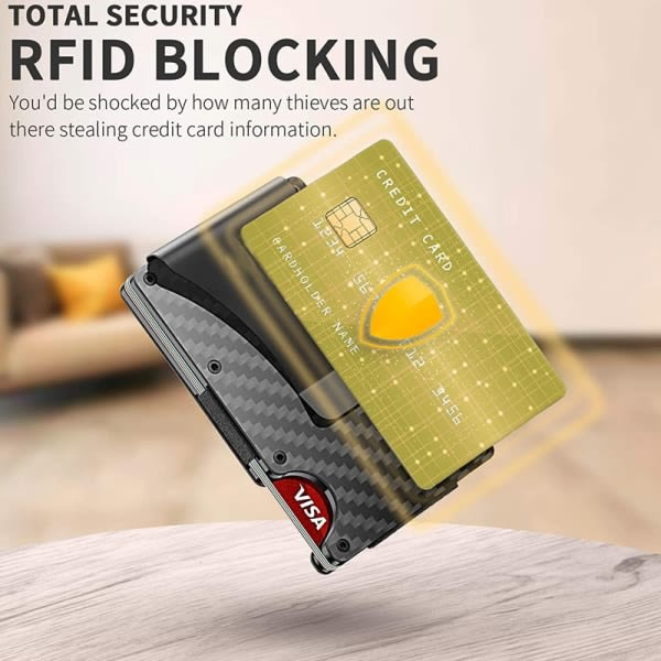Kolfiberplånbok Metal Money Clip RFID Blocking Wallet Sort