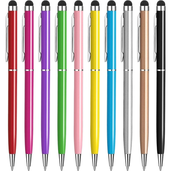 Styluspenne til touchscreens, tablet med sort blæk Kuglepen 2 i 1, kompatibel med iPad Pro Air mini iPhone Android Samsung, 10 farver