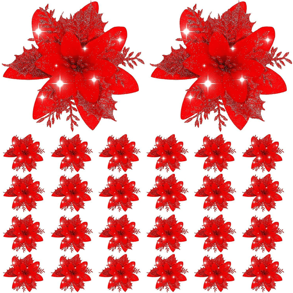 24 st Heilwiy Christmas Glitter Julstjärna Blommor 5.5Tommer som bilde