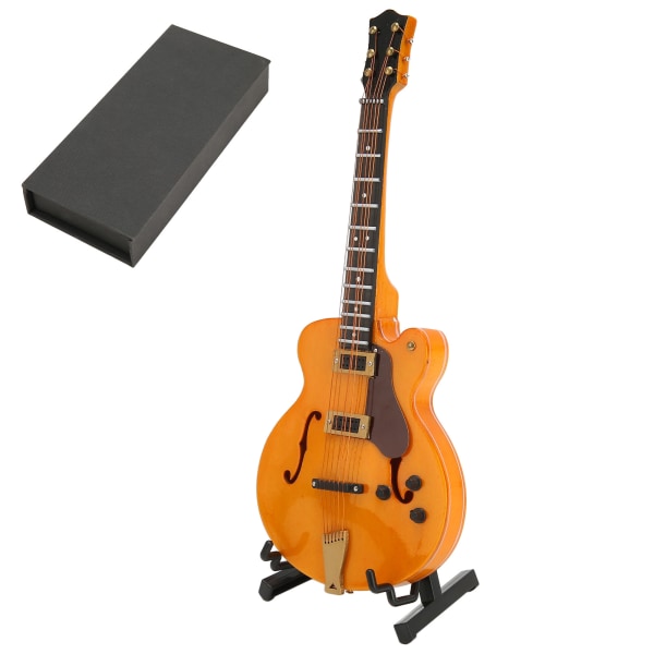 Trä miniatyr guld ihålig elektrisk gitarr modell med stativ Mini musikinstrument modell 7,1 tum