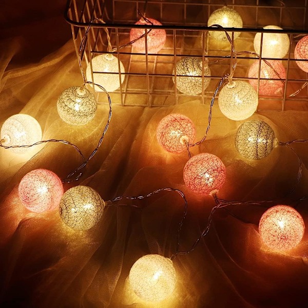 Bomuldsbold Lysstreng, Indretningsdekoration Julepynt, 3M 20 LED Lysbold, Piger, Prinsesser, Børn, Babyer, Bryllup Soveværelse