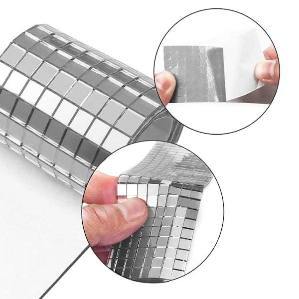Självhäftande mosaik väggdekorstickers i spegelglas, 9-pack Silver Silver
