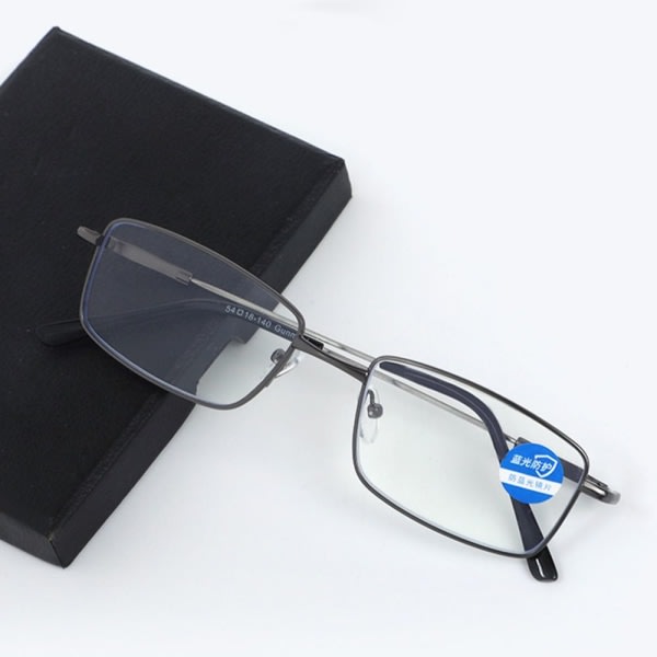 Anti-blått lys lesebriller Firkantede briller SVART Svart Styrke 350 Black Strength 350