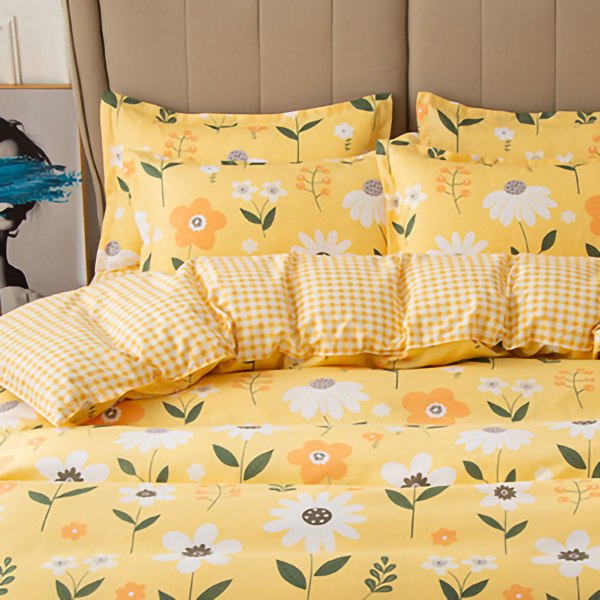 Hudvänligt cover Förtjockad polyester Mjukt borstat cover Quilt Sängkläder för sovsal Sovrum Gula blommor 200x230cm