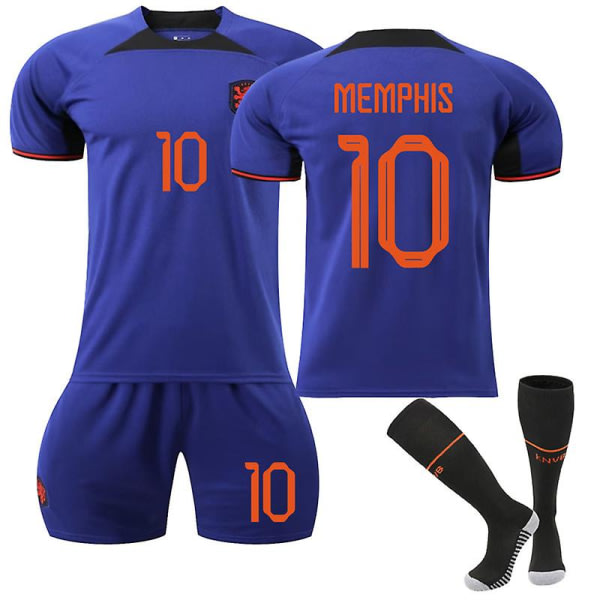 22-23 Nederländerna borta-VM Set #4 #10 #21 Fotbollsuniform No.10 Memphis Depay XL
