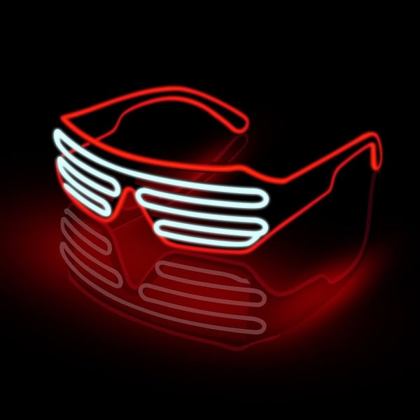 Neon Rave Glasses El Wire Blinkande LED Solglasögon Light Up DJ Kostymer for fest, 80-tal, EDM, Halloween (Röd Vit)