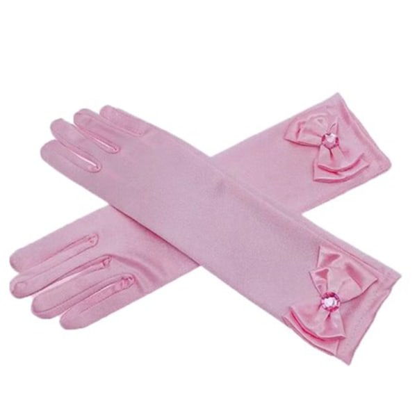 Små piger Lange Prinsesse Handsker Bowknot Trim Lange Formelle Satin Handsker til Party Pink