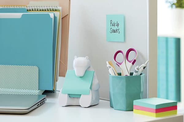 Super Sticky Znotes Dispenser 'Bjørn', hvit, montert