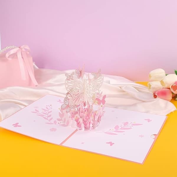 3D Pop Up Grattiskort Fjäril Blomma Julkort Bukett