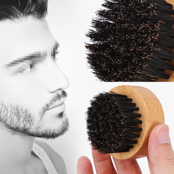 Mænd Moustache Styling Caring Boar Hair Skægbørste Rund Ansigtshår Kam